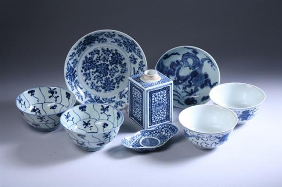 Appraisal: EIGHT PIECES CHINESE BLUE AND WHITE PORCELAIN Qing Dynasty or