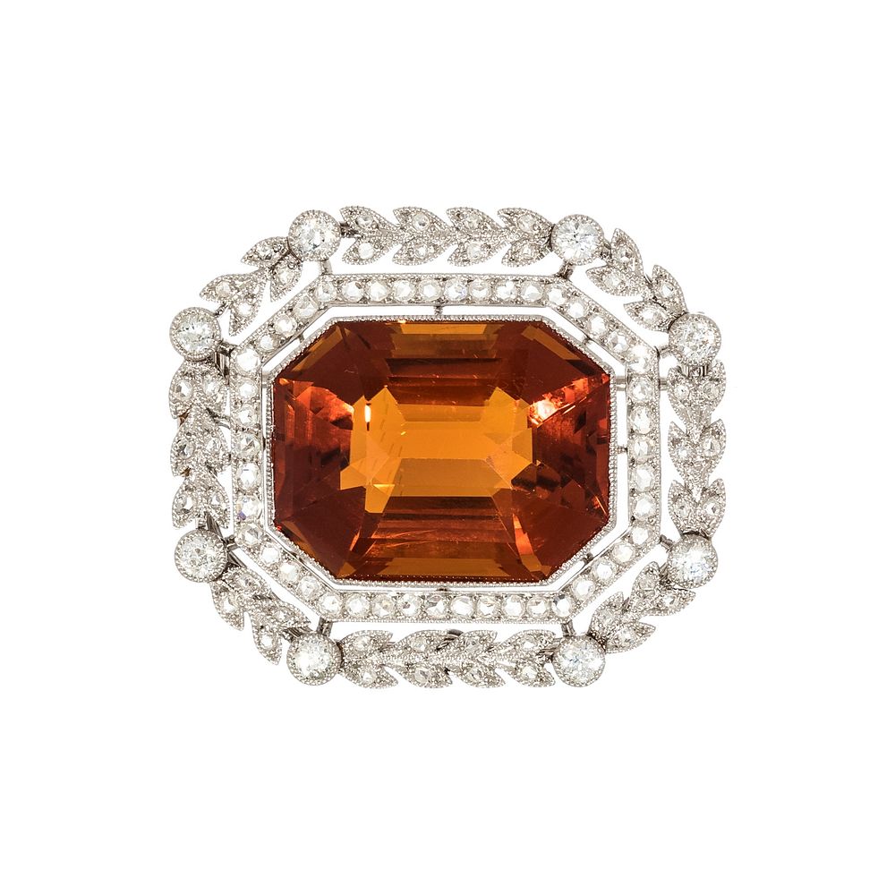 Appraisal: ANTIQUE CITRINE AND DIAMOND PENDANT BROOCH ANTIQUE CITRINE AND DIAMOND