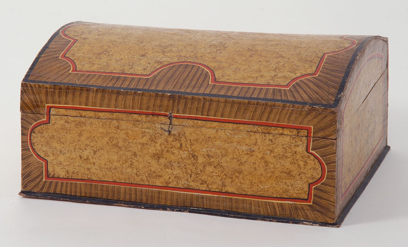 Appraisal: ANTIQUE AMERICAN DOCUMENT BOX Circa With exceptional mustard-yellow and brown