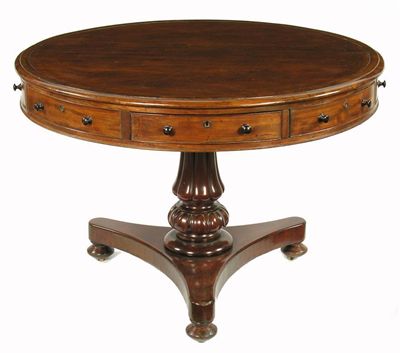 Appraisal: A William IV mahogany drum table the circular moulded edge