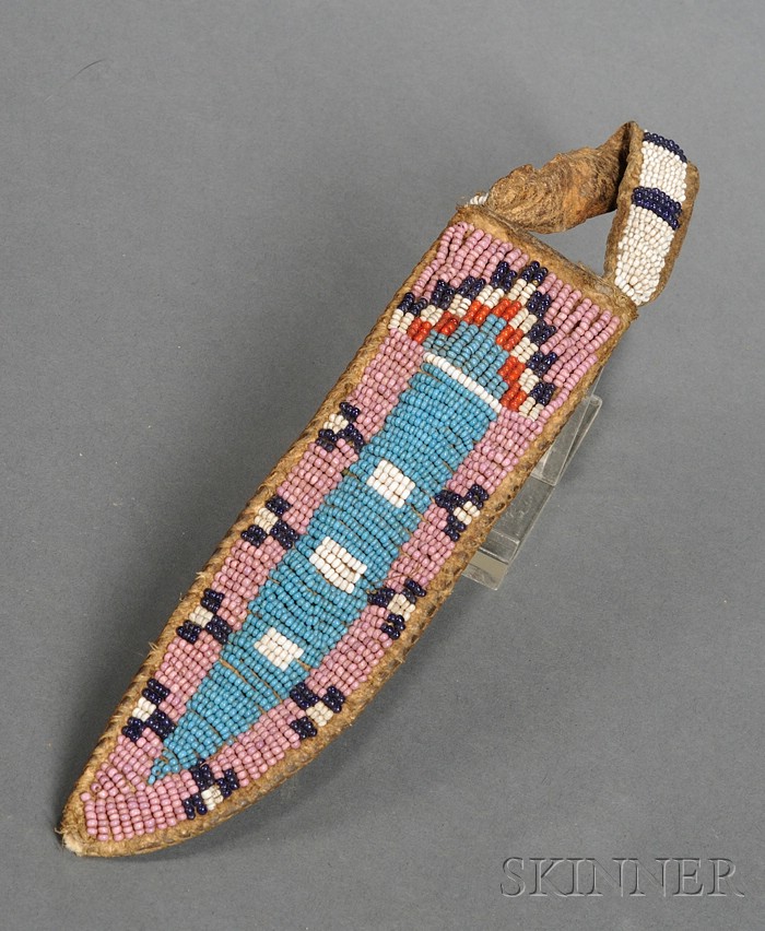 Appraisal: Plains Beaded Hide Knife Sheath c late th century rawhide