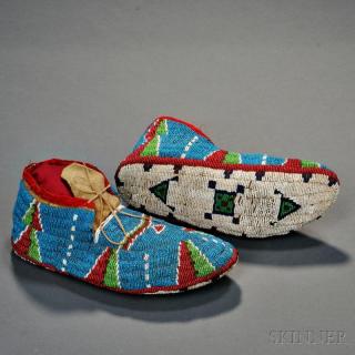 Appraisal: Lakota Fully Beaded Hide Moccasins c s geometric designs on