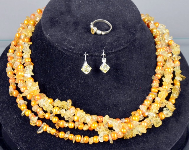 Appraisal: Ross-Simons Four Strand NecklaceSterling clasp Citrine and gold pearls L