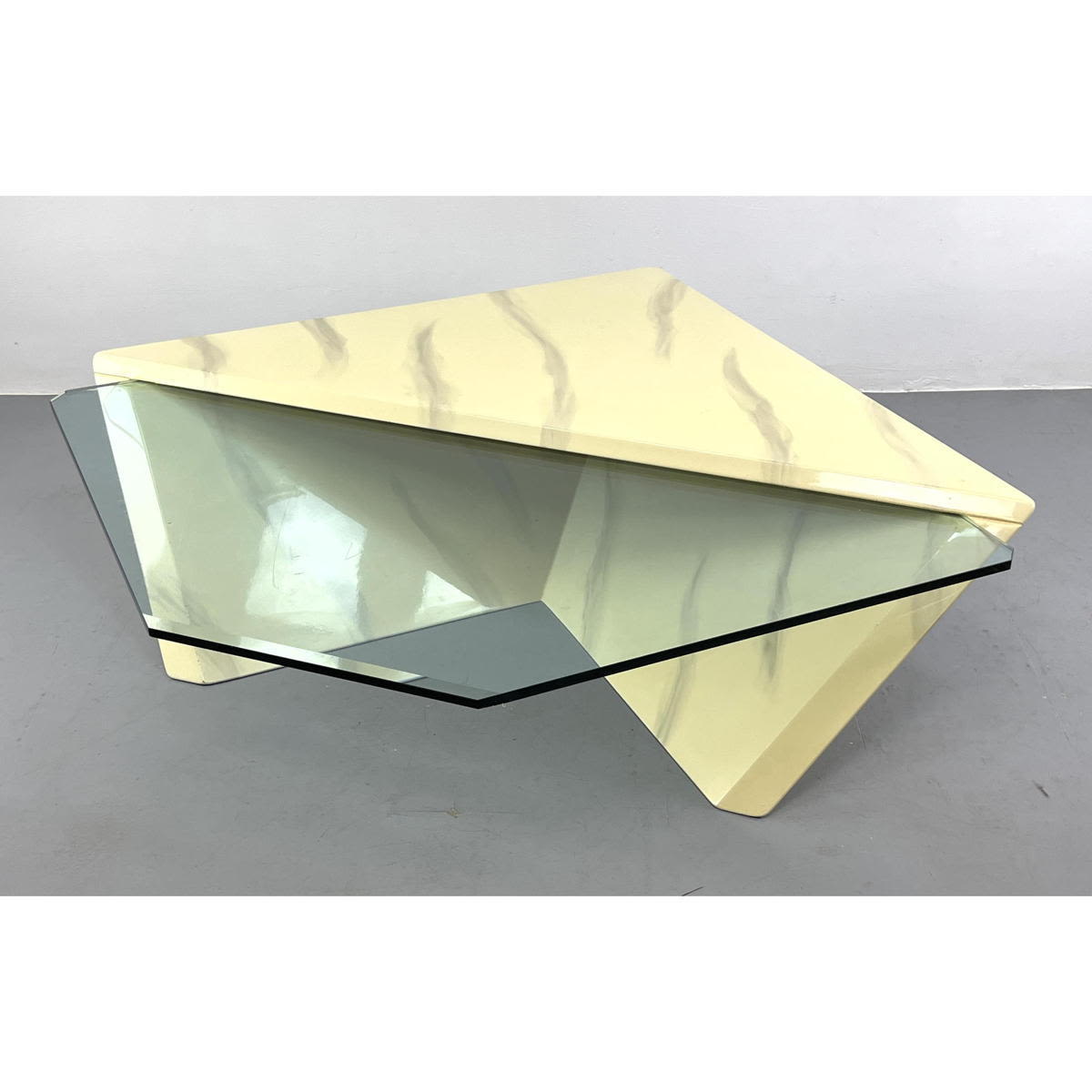 Appraisal: s Modern Counter Balance Coffee Table Glass and Faux Painted