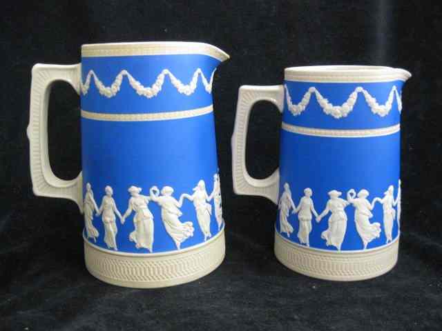 Appraisal: Copeland Spode Jasperware Pitchers classical maiden cherub scenes brown background