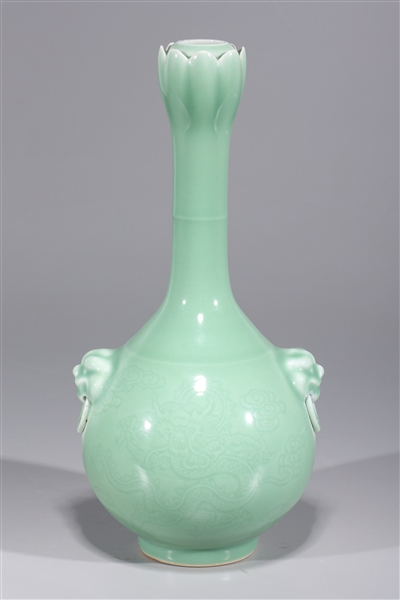 Appraisal: Chinese celadon glazed bottle vase with garlic mouth molded handles