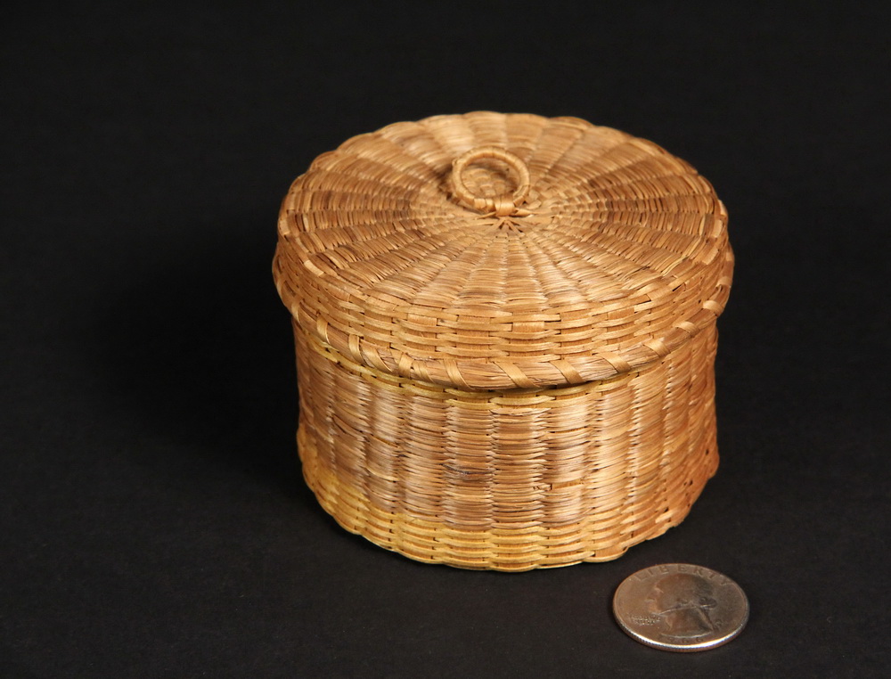 Appraisal: PASSAMAQUODDY MINIATURE BASKET - Circa Very Fine Lidded Round Trinket