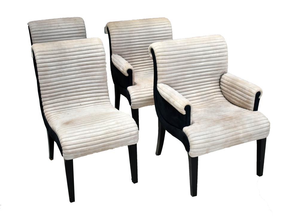 Appraisal: SET OF FOUR CONTEMPORARY SUEDE-UPHOLSTERED CHAIRSComprised of two armchairs and