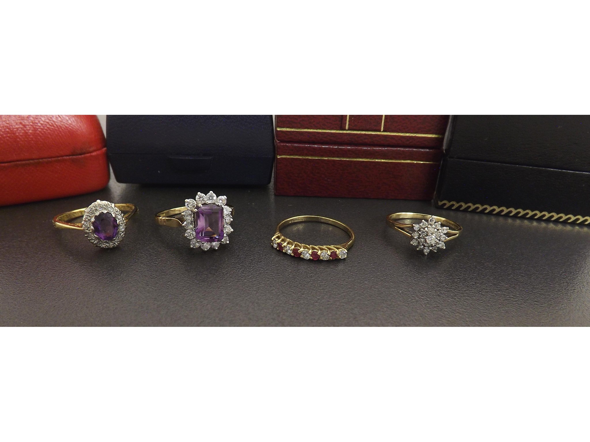 Appraisal: ct amethyst and diamond oval cluster ring gm together with