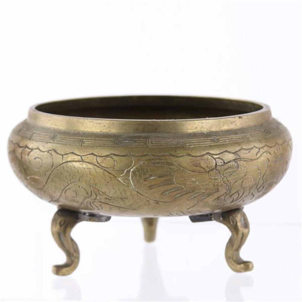 Appraisal: CHINESE BRASS BRONZE CENSER WITH MING MARK CARVED WATER DRAGON