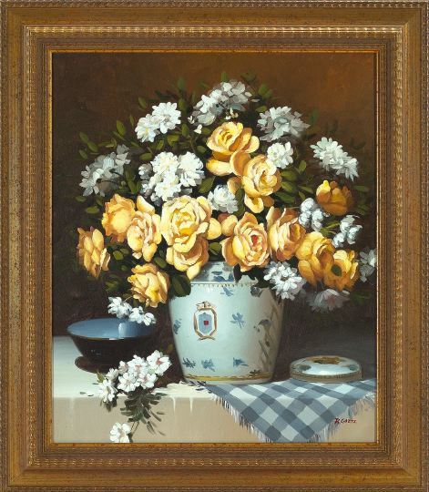 Appraisal: American School Mid- th Century Still Life of Gold Roses