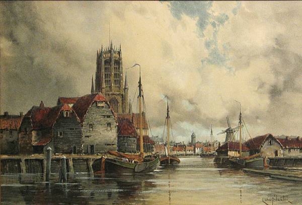 Appraisal: Louis van Staaten Dutch - On the Maas River signed