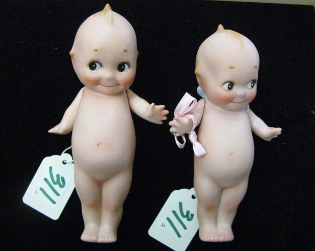 Appraisal: TWO ROSE O'NEILL ALL BISQUE KEWPIE DOLLS - in and