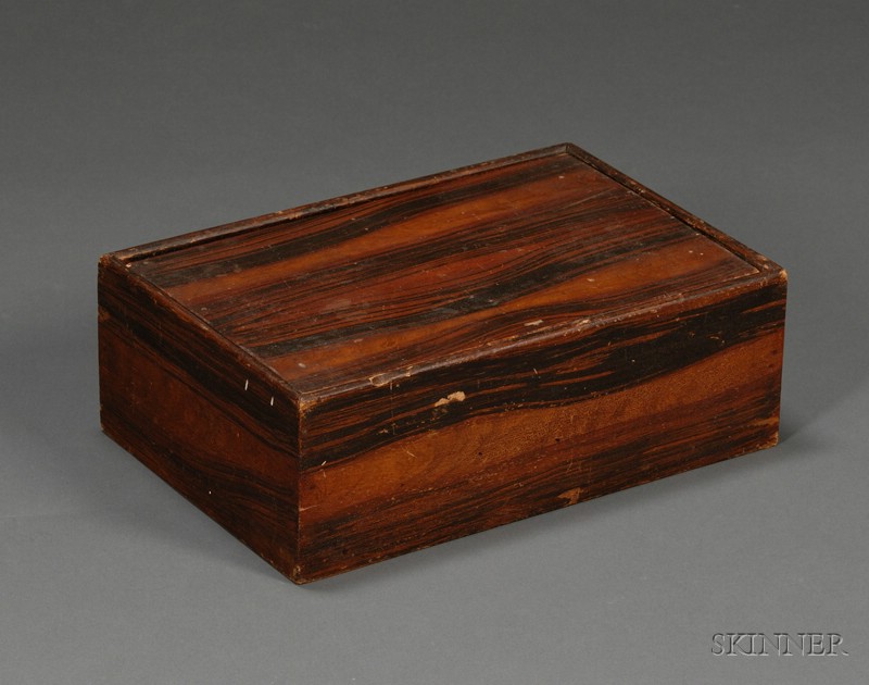 Appraisal: Rosewood Grain-painted Box America early th century lacking cover knob