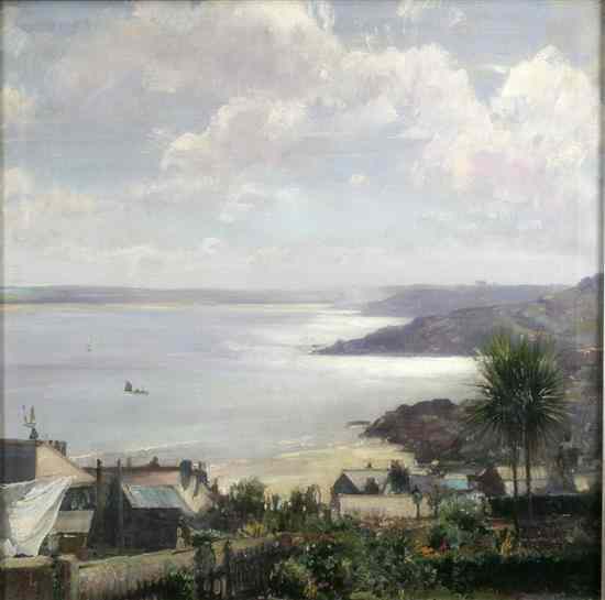 Appraisal: John Millar Watt - oil on canvas Cornish coastal landscape