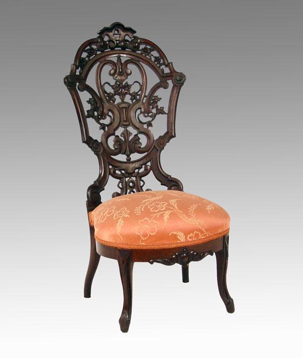 Appraisal: J J W MEEKS LAMINATED ROCOCO CARVED ROSEWOOD SLIPPER CHAIR