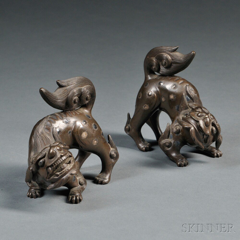 Appraisal: Pair of Bronze Foo Dogs Shishi Japan th century each