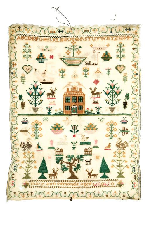 Appraisal: SAMPLER Mary Ann Edmonds England silk on wool Carefully detailed