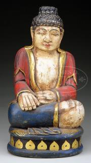 Appraisal: CARVED AND PAINTED WOOD BUDDHA CARVED AND PAINTED WOOD BUDDHA