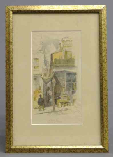 Appraisal: Watercolor gouche Chinatown San Francisco signed and dated ''J H