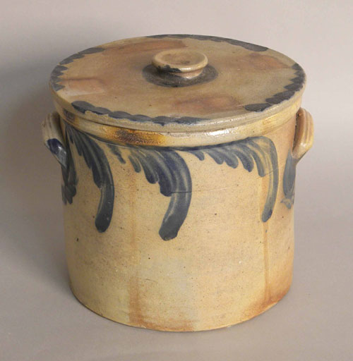 Appraisal: Stoneware lidded crock th c with cobalt decoration h