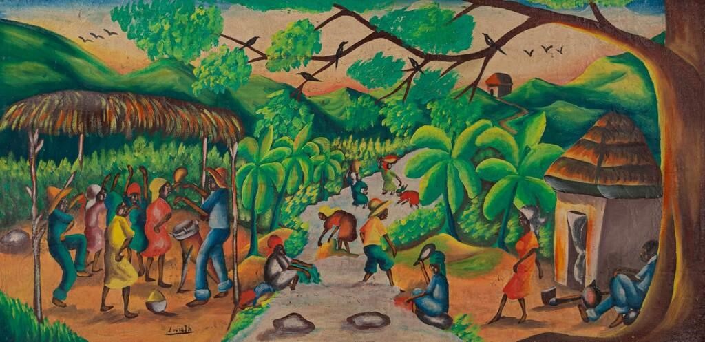 Appraisal: SIGNED LOUIS HAITIAN OIL ON CANVASOil on canvas Haitian village