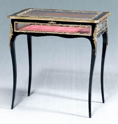 Appraisal: Louis XV style bronze mounted vitrine glazed ebonized and bronze