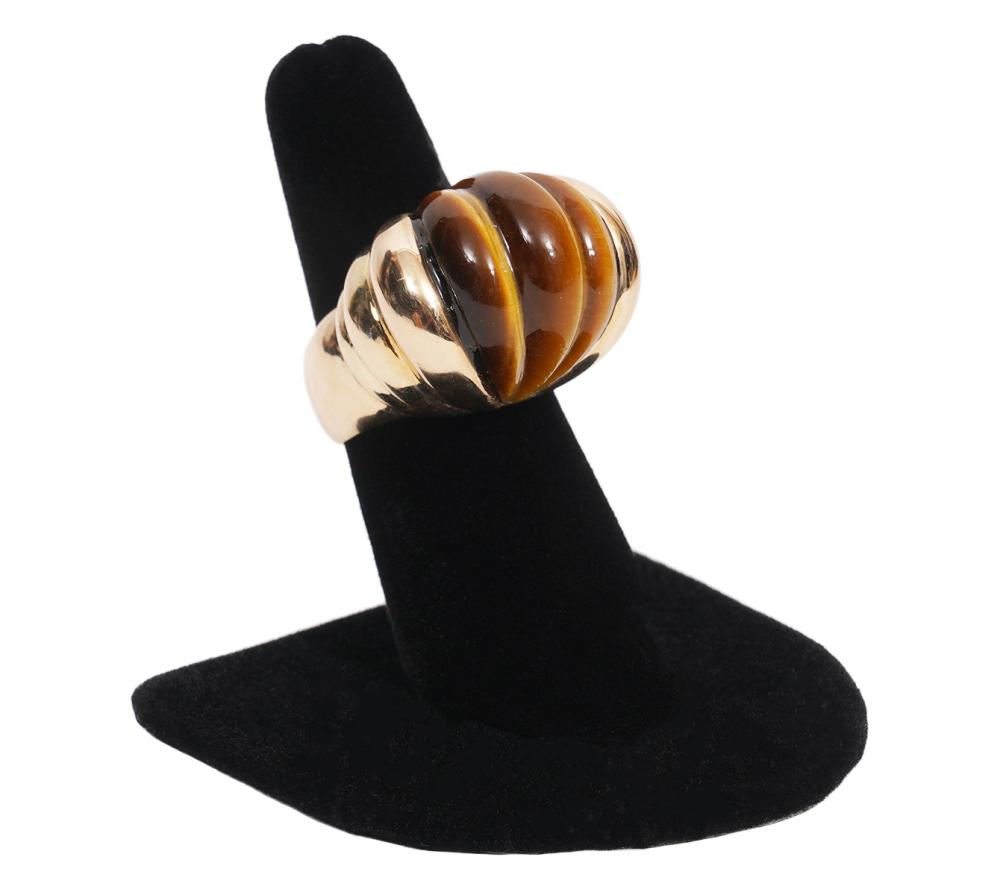 Appraisal: TIGER EYE K YG BOMBE DOME RING K yellow gold