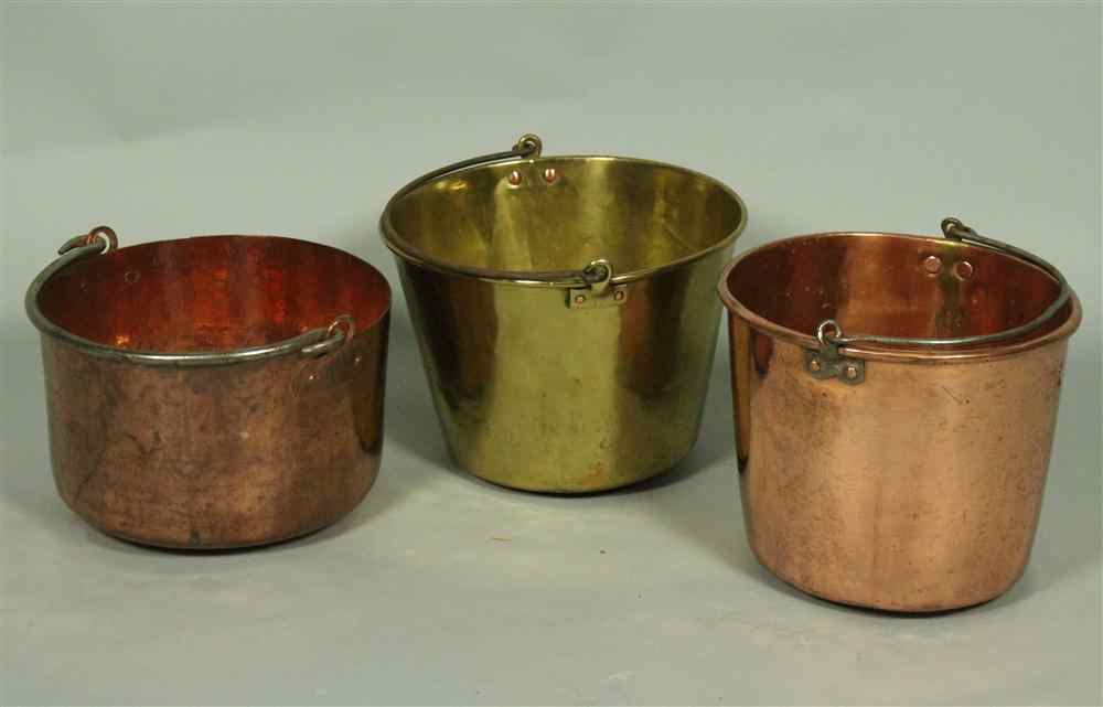 Appraisal: TWO COPPER AND ONE BRASS BUCKET all with bail handles