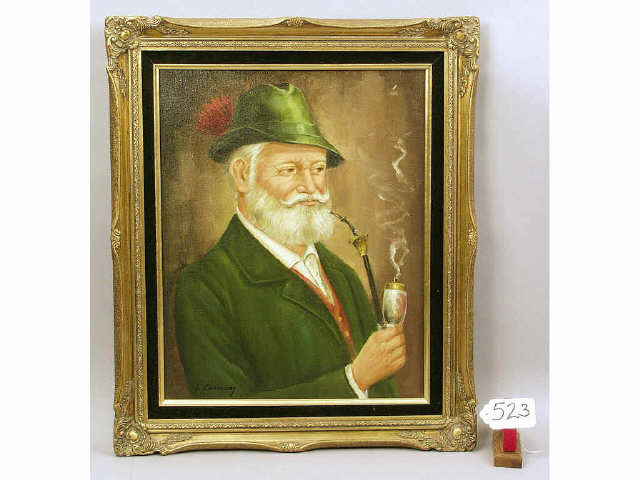 Appraisal: Original oil on canvas of a European gentleman smoking his