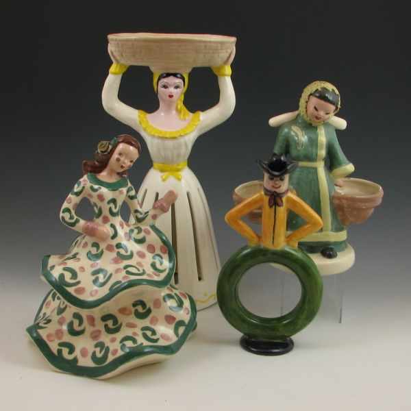 Appraisal: Four pieces of pottery including two women figurines signed Kaye