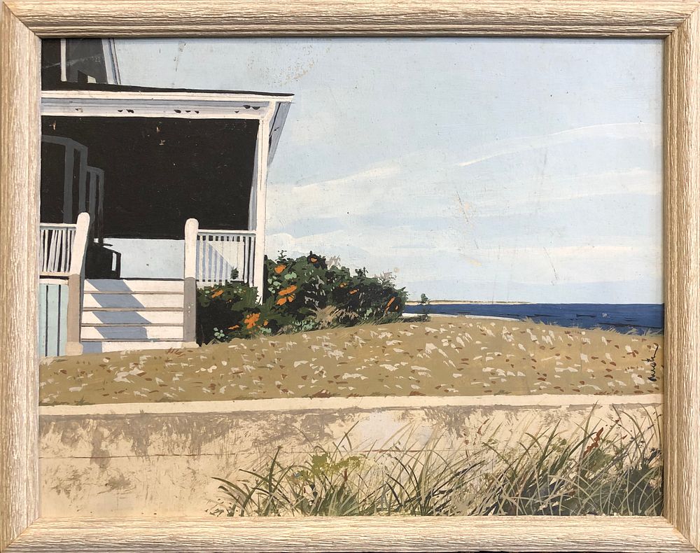 Appraisal: John Austin Tempera on Board Beachfront John Austin - Tempera