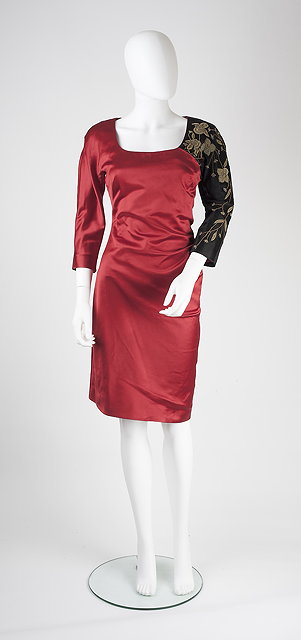 Appraisal: An Alexander McQueen silk evening dress red body with asymmetric