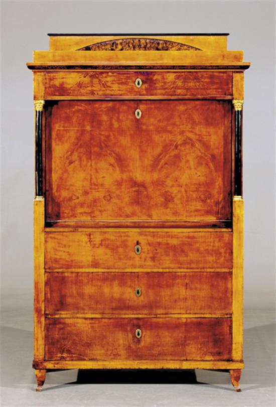 Appraisal: Biedermeier birch secretaire abattant first half th centurystepped and molded