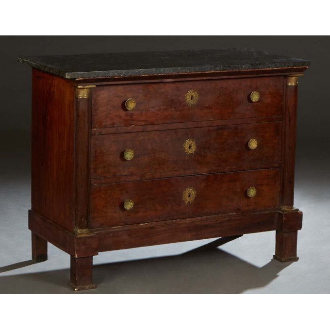 Appraisal: French Empire Style Ormolu Mounted Carved Walnut Marble Top Commode