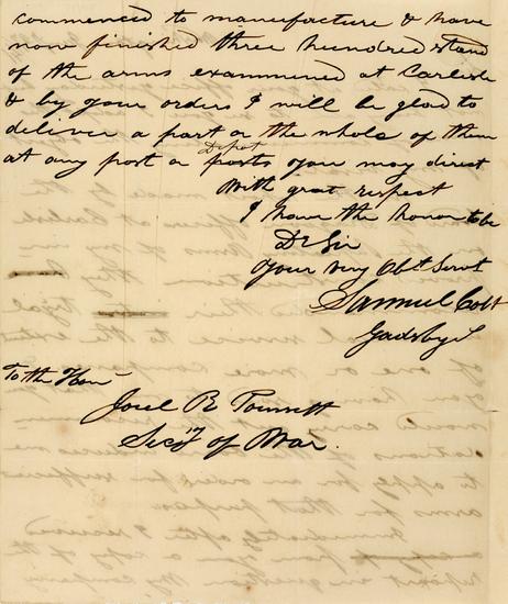 Appraisal: COLT Samuel - Autograph letter signed to Secretary of War