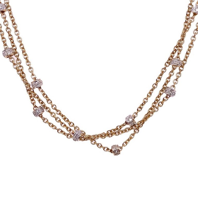 Appraisal: Diamond Station Multi-Strand k Gold Necklace Diamond Station Multi-Strand Karat