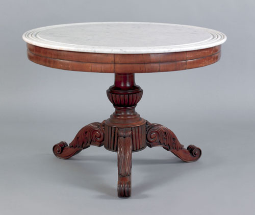 Appraisal: Baltimore classical mahogany center table ca with a marble top