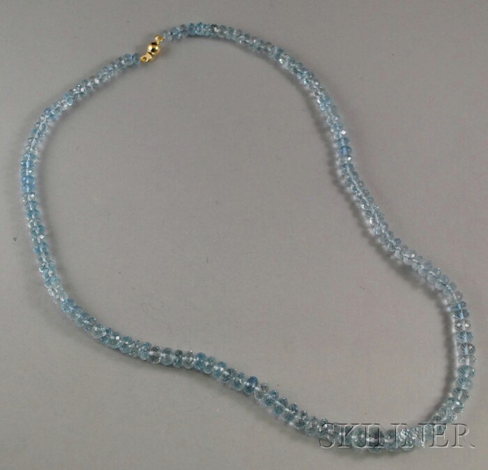 Appraisal: Faceted and Graduated Aquamarine Bead Necklace with kt gold clasp