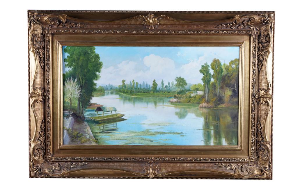 Appraisal: FRANCISCO URBINA RIVER LANDSCAPE oil on canvas signed lower right