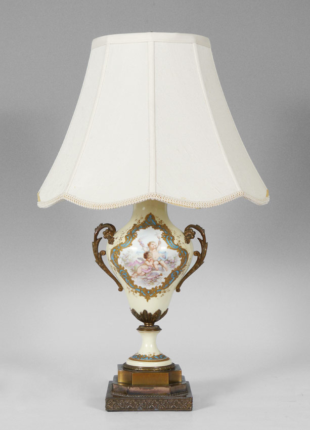 Appraisal: H POITEVIN SEVRES STYLE MOUNTED PORCELAIN LAMP Ormolu mounted Sevres