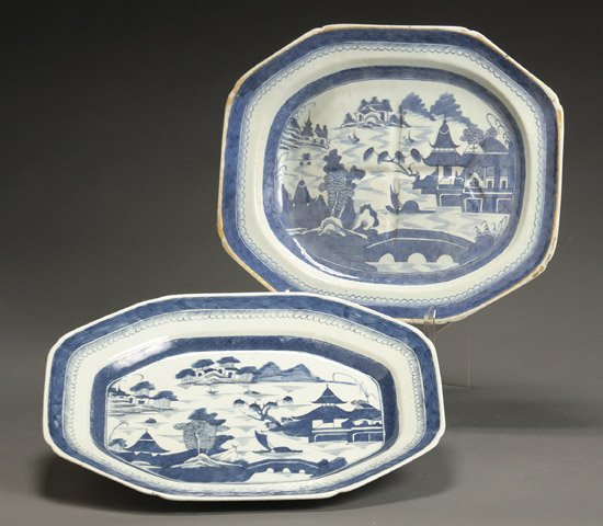 Appraisal: Two Chinese Export 'Canton' Blue and White Octagonal Platters Xianfeng-Tongzhi