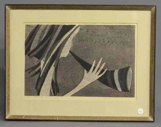 Appraisal: Print woman blowing horn signed and numbered '' Tamanik Shima''