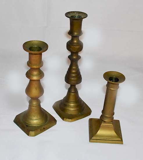 Appraisal: Early 's Brass Push Up Candle Sticks Early 's Brass