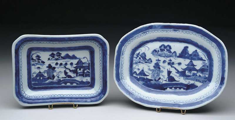 Appraisal: TWO BLUE AND WHITE CANTON SERVING PIECES x - platter