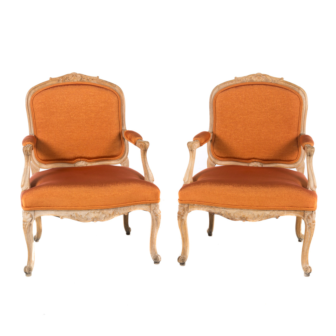 Appraisal: Pair Louis XV style beechwood fauteuils th century exposed shell