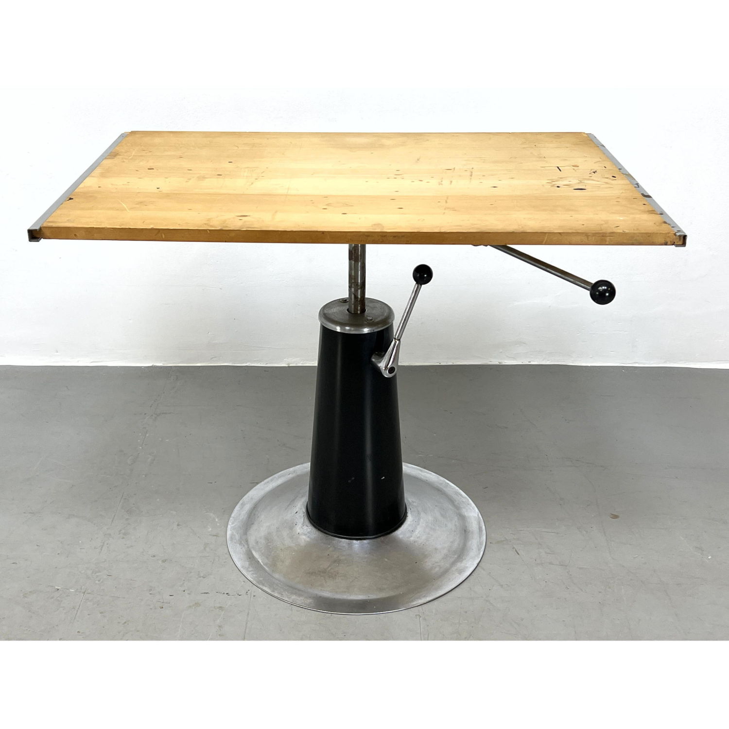 Appraisal: Industrial Drafting Table Black cone base on metal frame Wood