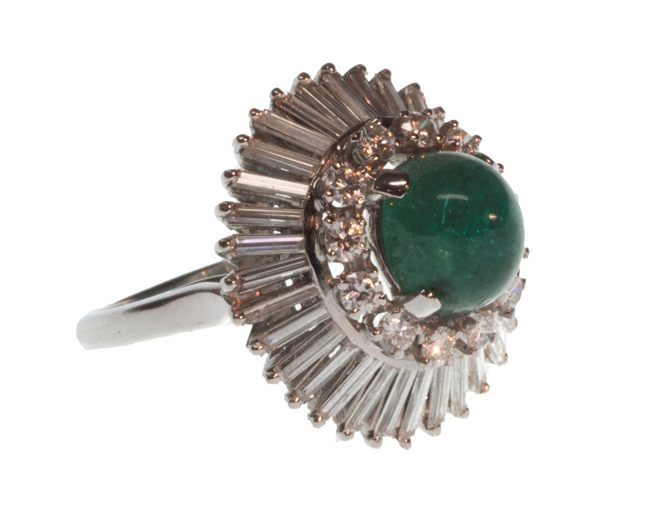 Appraisal: A cabochon emerald and diamond set ring claw set with