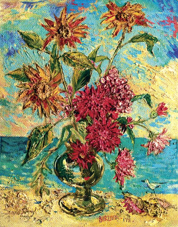 Appraisal: DAVID BURLIUK Russian American - Flowers and Sea Shells on