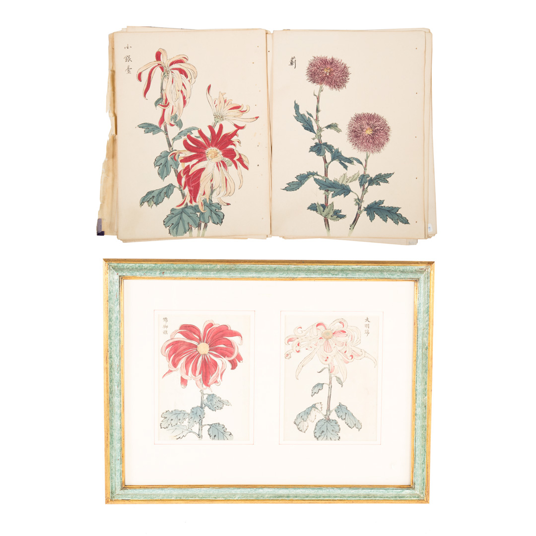 Appraisal: Pair of Chinese floral prints on pith paper and an